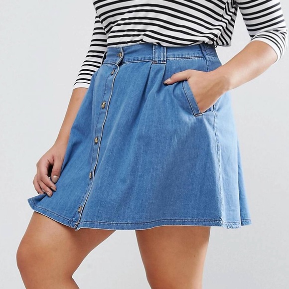ASOS Curve Dresses & Skirts - ASOS Denim Button Front Skirt